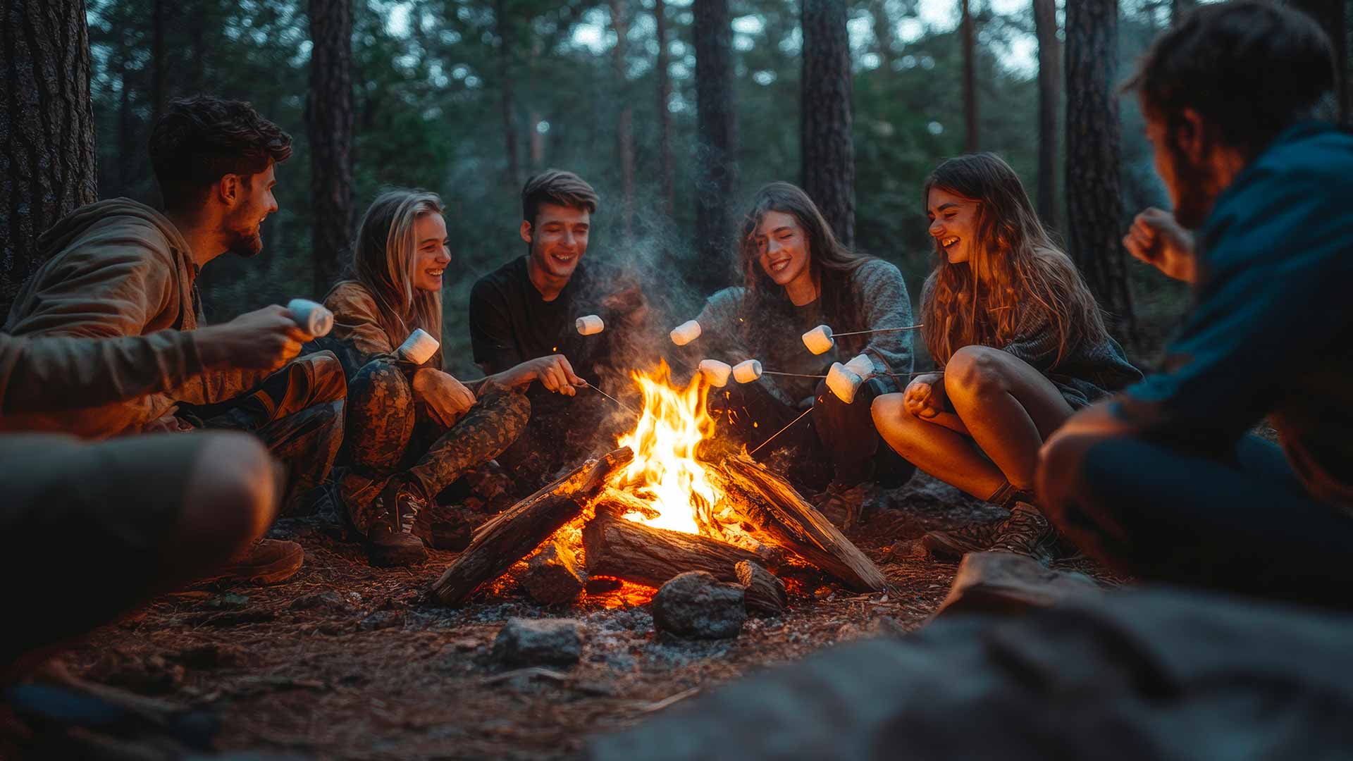 Campeurs autour d'un feu